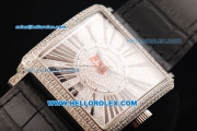 Franck Muller Master Square Swiss Quartz Movement Diamond Dial with Black Markers and Black Leather Strap