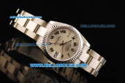 Rolex Datejust Automatic Movement Steel Case and Strap with White Dial and Green Roman Numerals-Lady Model