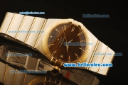 Omega Constellation Co-Axial Swiss ETA 2824 Automatic Steel Case with Yellow Gold Bezel and Brown MOP Dial-Two Tone Bracelet