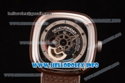 SevenFriday P3-02 Japanese Miyota 8215 Automatic Steel Case with White/Black Dial and Brown Leather Strap