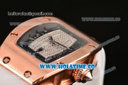 Richard Mille RM007 Miyota 6T51 Automatic Rose Gold Case with Diamonds Dial and White Rubber Strap