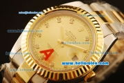 Rolex Datejust II Swiss ETA 2836 Automatic Full Steel with Yellow Gold Bezel and Gold Dial-Diamond Markers/Two Tone Strap