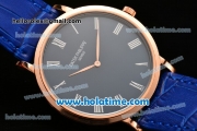 Patek Philippe Calatrava Miyota OS2035 Quartz Rose Gold Case with Blue Dial and Roman Numeral Markers