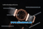 Hublot Classic Fusion Skeleton Tourbillon Asia ST28 Automatic Rose Gold Case with Skeleton Dial and Black Leather Strap Stick Markers