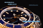 Rolex Submariner Asia 2813 Automatic Two Tone Case/Strap with Blue Dial LumiNova Markers and Blue Bezel ETA Coating