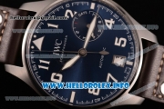 IWC Big Pilot Real PR IW500908 "Le Petit Prince" Clone IWC 52010 Automatic Steel Case with Blue Dial Number Markers and Grey Leather Strap - 1:1 Best Edition (ZF)