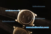 Rolex Cellini Swiss Quartz Steel Case with Brown Dial and Black Leather Strap-Numeral Markers