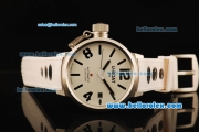 U-Boat Golden Crown Automatic Movement Steel Case with Black Markers and White Rubber Strap