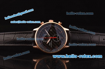 IWC Portuguese Yacht Club Chronograph Miyota Quartz Rose Gold Case with Black Carbon Fiber Dial and Black Leather Strap