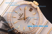 Omega Constellation Co-Axial Asia 2813 Automatic Two Tone Case with Diamond Bezel and White MOP Dial
