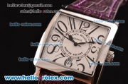 Franck Muller Master Square Swiss Quartz Steel Case with Numeral Markers White Dial and Purple Leather Strap