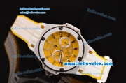 Hublot King Power Ferrari Chrono Miyota OS20 Quartz Steel Case with White Rubber Strap Yellow Dial