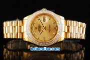 Rolex Day-Date II Automatic Movement Full Gold with Double Row Diamond Bezel-Gold Dial and Diamond Markers