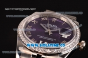 Rolex Datejust Asia 2813 Automatic Steel Case with Diamonds Bezel Purple Dial and Roman Numeral Markers (BP)