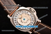 Panerai Luminor GMT PAM 029 A Asia Automatic Steel Case with Black Dial Stick/Arabic Numeral Markers and Brwon Leather Strap