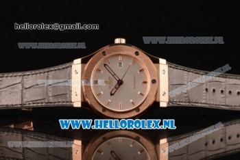 Hublot Classic Fusion 9015 Auto Rose Gold Case with White Dial and Black Leather Strap
