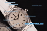 Audemars Piguet Royal Oak Lady Miyota OS2035 Quartz Steel Case with Diamond Bezel and White Rubber Strap