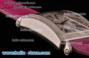 Franck Muller Master Square Swiss ETA 2824 Automatic Steel Case Diamond Bezel with Peach Leather Strap and Diamond Dial