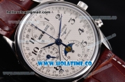 Longines Master Collection Chronograph Swiss Valjoux 7750 Automatic Movement Steel Case with White Dial and Leather Strap