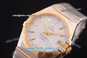 Omega Constellation Co-Axial Swiss ETA 2824 Automatic Steel Case with Yellow Gold Bezel and Yellow Gold Stick Markers-White MOP Dial