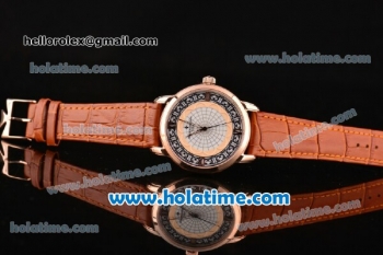 Vacheron Constantin Metiers D Art Miyota OS2035 Quartz Rose Gold Case with White Dial and Brown Leather Strap