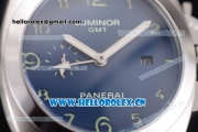 Panerai Luminor 1950 3 Days GMT Asia ST25 Automatic Steel Case with Blue Dial Arabic Numeral Markers and Brown Leather Strap