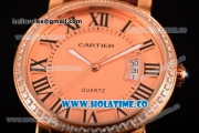 Cartier Rotonde De Miyota Quartz Rose Gold Case with Rose Gold Dial Diamonds Bezel and Black Roman Numeral Markers