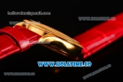 Rolex Cellini Time Asia 2813 Automatic Yellow Gold Case White Dial Red Leather Strap and Stick/Roman Numeral Markers