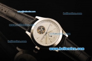 Jaeger-LeCountre Tourbillon Automatic Movement Steel Case with White Dial and Black Leather Strap