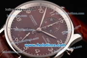 IWC Portuguese Chrono Swiss Valjoux 7750 Automatic Steel Case with Brown Leather Strap and Silver Numeral Markers