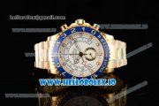 Rolex Yacht-Master II Clone Chrono Rolex 4130 Automatic Movement Yellow Gold White Dial and Dots Markers Yellow Gold Bracelet (JF)