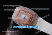 Richard Mille RM 07-02 Miyota 9015 Automatic Pink Sapphire Case with Blue MOP Dial and White Rubber Strap