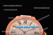 Cartier Ballon Bleu De Small Swiss Quartz Rose Gold Case with Diamonds Bezel White Dial and White Leather Strap - Black Markers