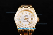 Rolex Datejust Oyster Perpetual Automatic Full Rose Gold with Diamond Bezel,White Dial and Diamond Marking-Lady Size