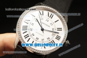 Cartier Ronde Solo Cartier Diamond Bezel Equipment Ronda 763 1:1 Clone White Dial With Black Leather