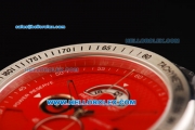 Porsche Design Regulator Chronograph Miyota Quartz Movement Steel Case with Red Dial and Black Rubber Strap