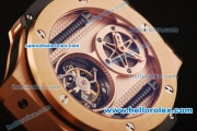 Hublot Big Bang Swiss Tourbillon Manual Winding Rose Gold Case with Black Leather Strap and Rose Gold Dial