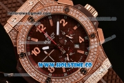 Hublot Big Bang Chrono Miyota OS20 Quartz Rose Gold Case with Brown Dial Arabic Numeral/Stick Markers and Diamonds Bezel