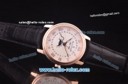 BlancPain Moonphase ST25 Automatic Rose Gold Case with White Dial and Black Leather Strap-Rose Gold Markers