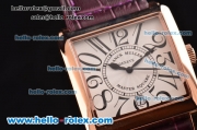 Franck Muller Master Square Swiss Quartz Rose Gold Case with Black Numeral Markers and Purple Leather Strap