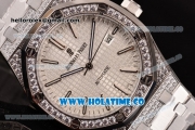 Audemars Piguet Royal Oak 41 Asia 2813 Automatic Diamonds/Steel Case with White Grids Dial Diamonds Bezel and Stick Markers (EF)