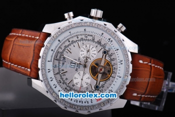 Breitling for Bentley Tourbillon Automatic Brown Leather Strap with White Dial and White Case