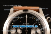 Rolex Explorer Chronograph Miyota OS20 Quartz Steel Case with Black Dial and Brown Leather Strap