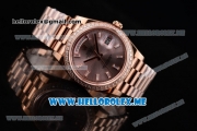 Rolex Day-Date Swiss ETA 2836 Automatic Rose Gold Case/Bracelet with Silver Dial and Stick Markers Diamonds Bezel (BP)