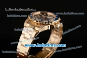 Rolex GMT Master II Asia 2813 Automatic Yellow Gold/Diamond Case with White Dot Markers and Diamond Bezel - ETA Coating