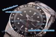 Rolex GMT Master Vintage Asia 2813 Automatic Black Bezel with Black Dial and Steel Bracelet-White Markers