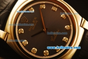 Rolex Cellini Swiss Quartz Yellow Gold Case with Brown Dial and Black Leather Strap-Diamond Markers