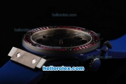 Hublot Big Bang Swiss Valjoux 7750 Chronograph Movement PVD Case with Black Dial-Red Diamond Bezel and Blue Rubber Strap