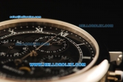 Breguet Moon Phase Lemania Manual Winding Working Chronograph Steel Case with Black Dial and Leather Strap