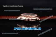 Cartier Ballon Bleu Medium Asia Automatic Rose Gold Case with Silver Dial Roman Numeral Markers and Brown Leather Strap (YF)